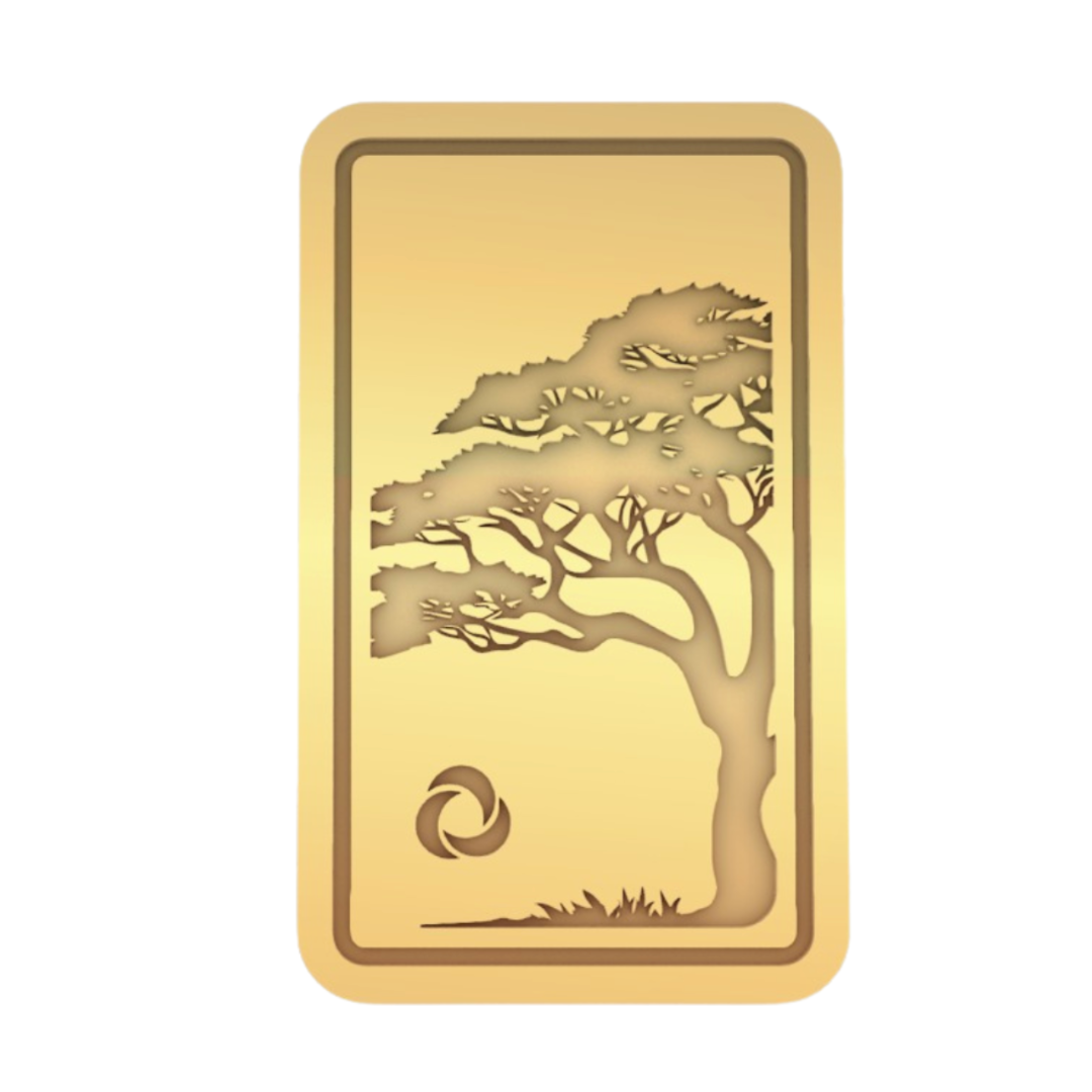 Gold tree design on a white background