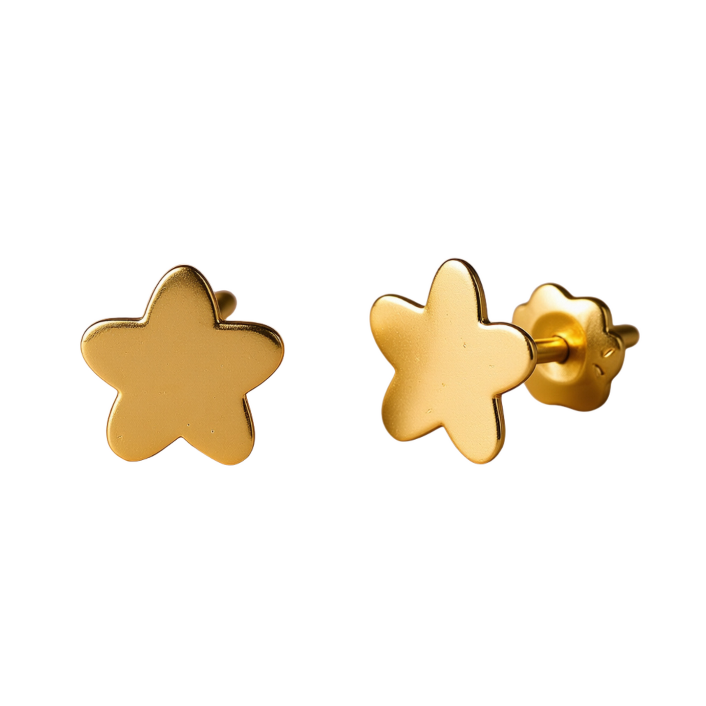 Gold star-shaped earrings on a white background