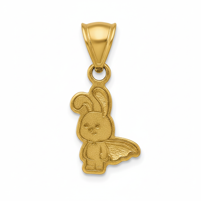 Gold pendant shaped like a cartoon character on a white background